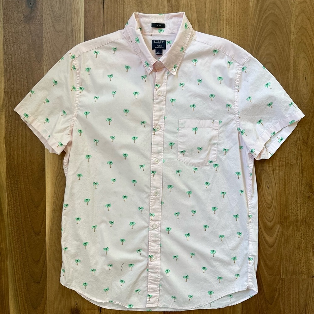 Jcrew L slim fit -pink with palm trees short sleeve button down.